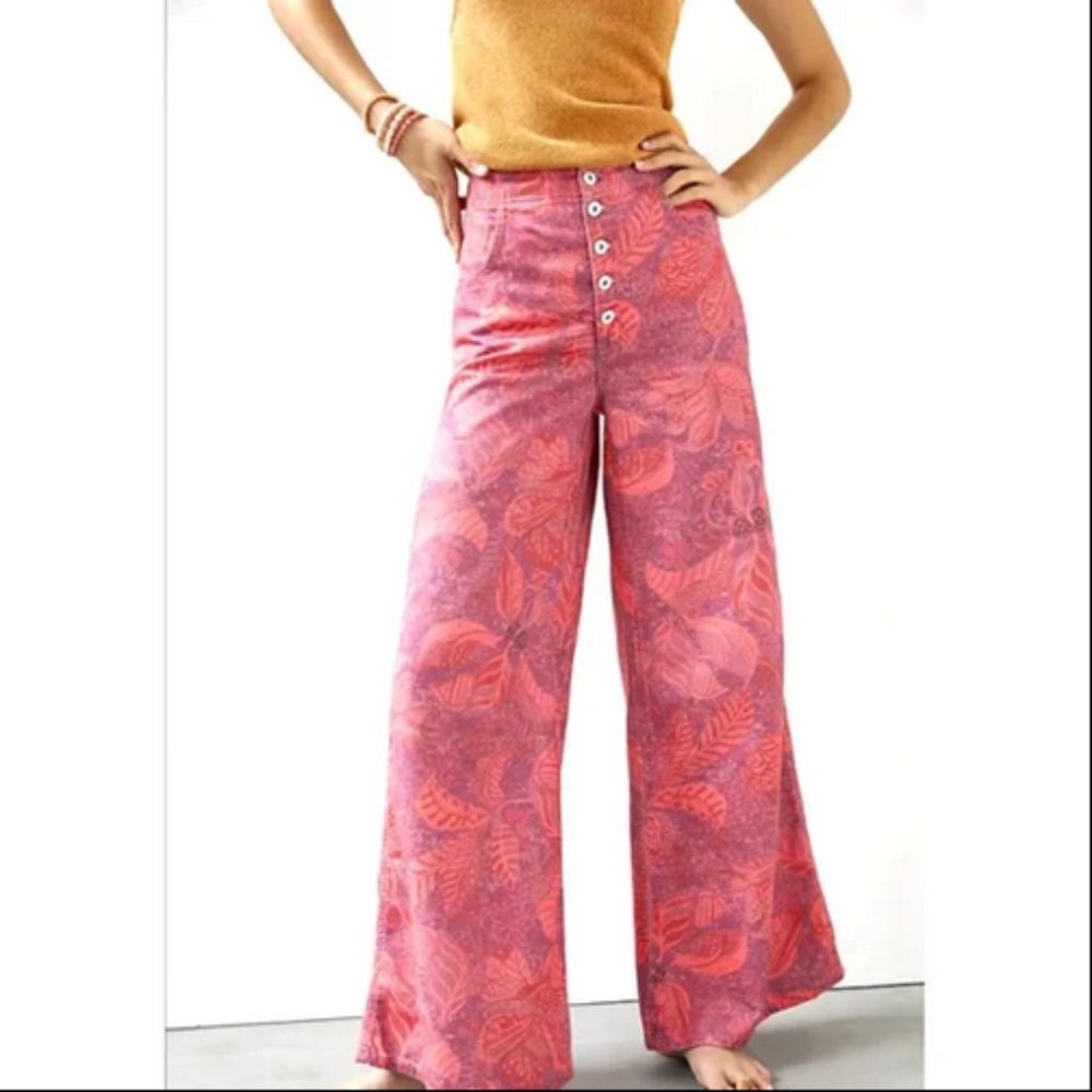 Anthropologie Pilcro 27 NWT The Upper-Case A Wide Leg Jeans Pink Bell Bottoms - Picture 5 of 6